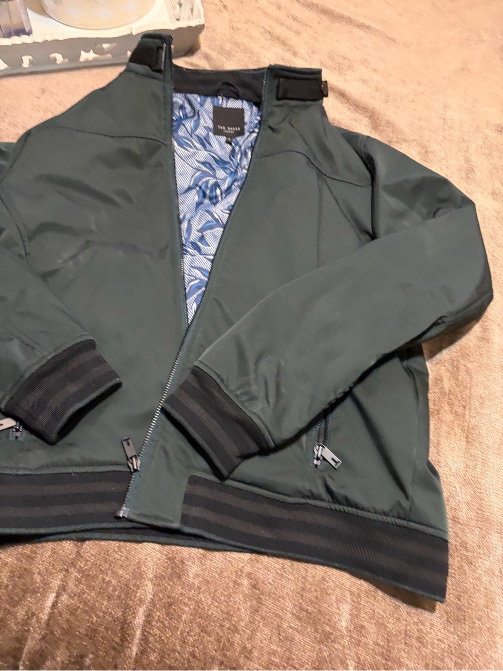 Ted Baker Men's Dark Gray/Black Bomber Jacket, Size 6